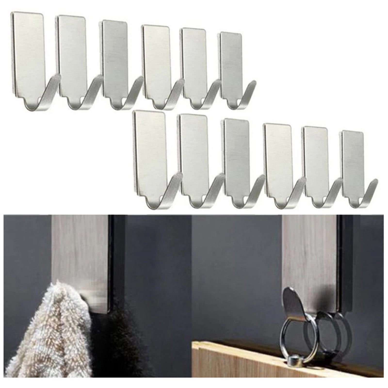 12Pcs Removable Self Adhesive Hooks Wall Door Plastic Strong Sticky Hook Holder 