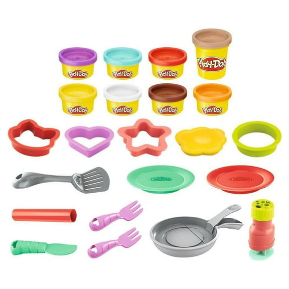 Play-Doh Kitchen Creations Flip 'n Pancakes Playset for Kids 3 Years and Up with 8 Colors, 14 Pieces