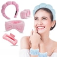 thumbnail image 5 of 5 pieces/set Sponge Spa Face Wash Headband Soft and Warm Coral Velvet Hair Hoop Hair Strap Wristband Skincare Makeup Removal Shower Female, 5 of 8
