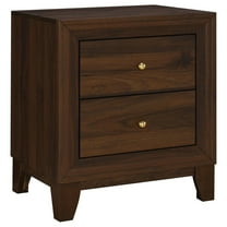 Yels Nightstand with 2 Drawers, Gold Metal Knobs, Walnut Brown