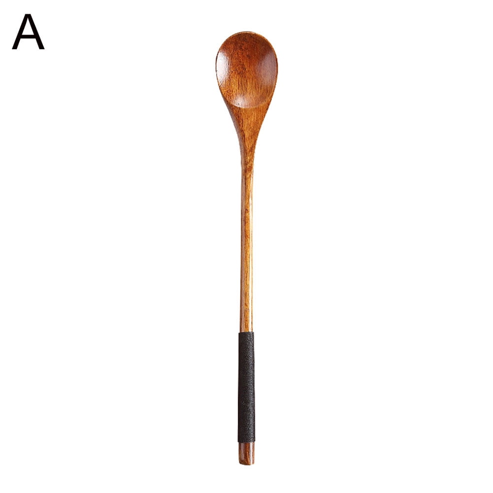 Long Handle Wooden Spoons, Wood Soup Spoons for Eating Mixing Stirring