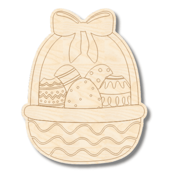 Unfinished Wood Etched Easter Egg Basket Shape | Paint By Line Crafts 8" / 1/8"