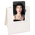thumbnail image 1 of Bolsa de maquillaje con espejo LED, bolso de cuero con espejo de maquillaje de 3 luces de colores, 1 of 5