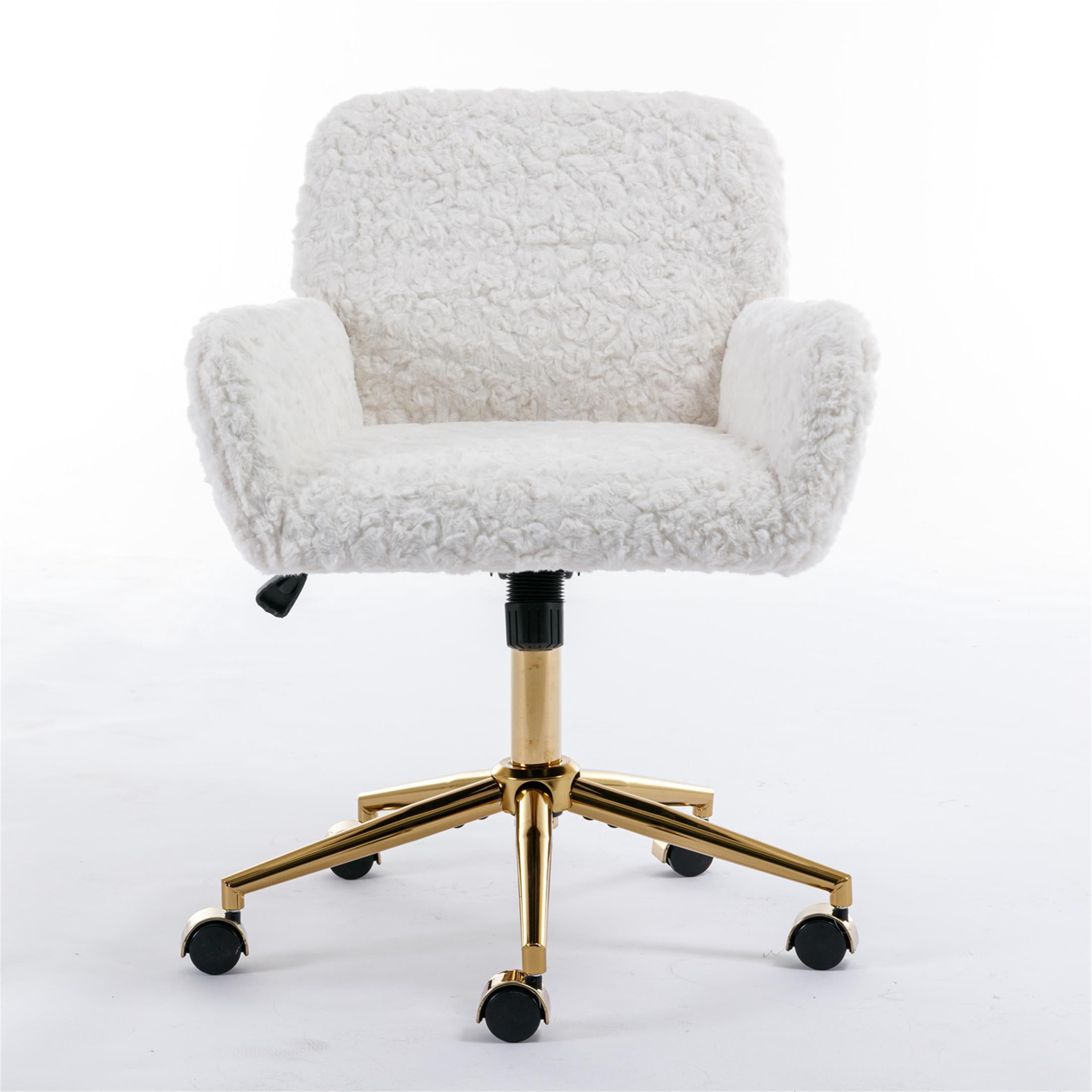 ENYOPRO Office Chair with Chrome Legs, Ergonomic Teddy Desk Chair Vanity Chair with Wheels, Modern Computer Chair for Home Office, White