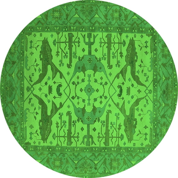 Ahgly Company Indoor Round Oriental Green Industrial Area Rugs, 4' Round