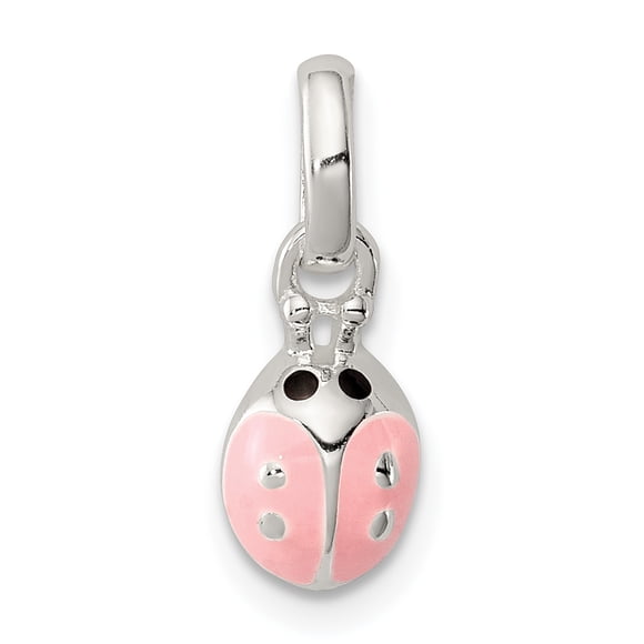 Collier Pendentif pour Enfants en Argent Sterling 925 Coccinelle Rose et Noire Breloque Insecte Arachnide