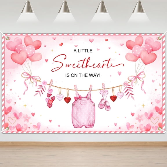 5.9x3.6FT Valentine's Day Baby Shower Backdrop A Little Sweetheart is on The Way Photography Background Valentines Day Baby Shower Party Decorations Banner Supplies Photo Booth Props