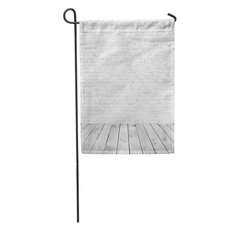 Concrete Floor Patio Ideas SIDONKU Block Interior Room White Brick Wall and Wooden Floor Concrete Effect Aged Garden Flag Decorative Flag House Banner 12x18 inch ()