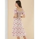 thumbnail image 5 of Vestido floral midi fruncido informal con mangas abullonadas y cuello cuadrado para mujer Beige S, 5 of 6