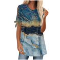 thumbnail image 1 of TSADFHJI Chandails en Molleton Femmes 2X Printemps Automne Col Rond Imprimé Floral Décontracté Manches Mi-Longues T-Shirt m Bleu, 1 of 5