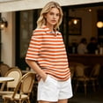 thumbnail image 3 of Dresfit Women's Polo Shirts Short Sleeve Striped Golf Shirts 2026 Summer Button Down Back To School Graphic Tees Regular Fit Loose Plus Size Tennis T Shirts XL, 3 of 5