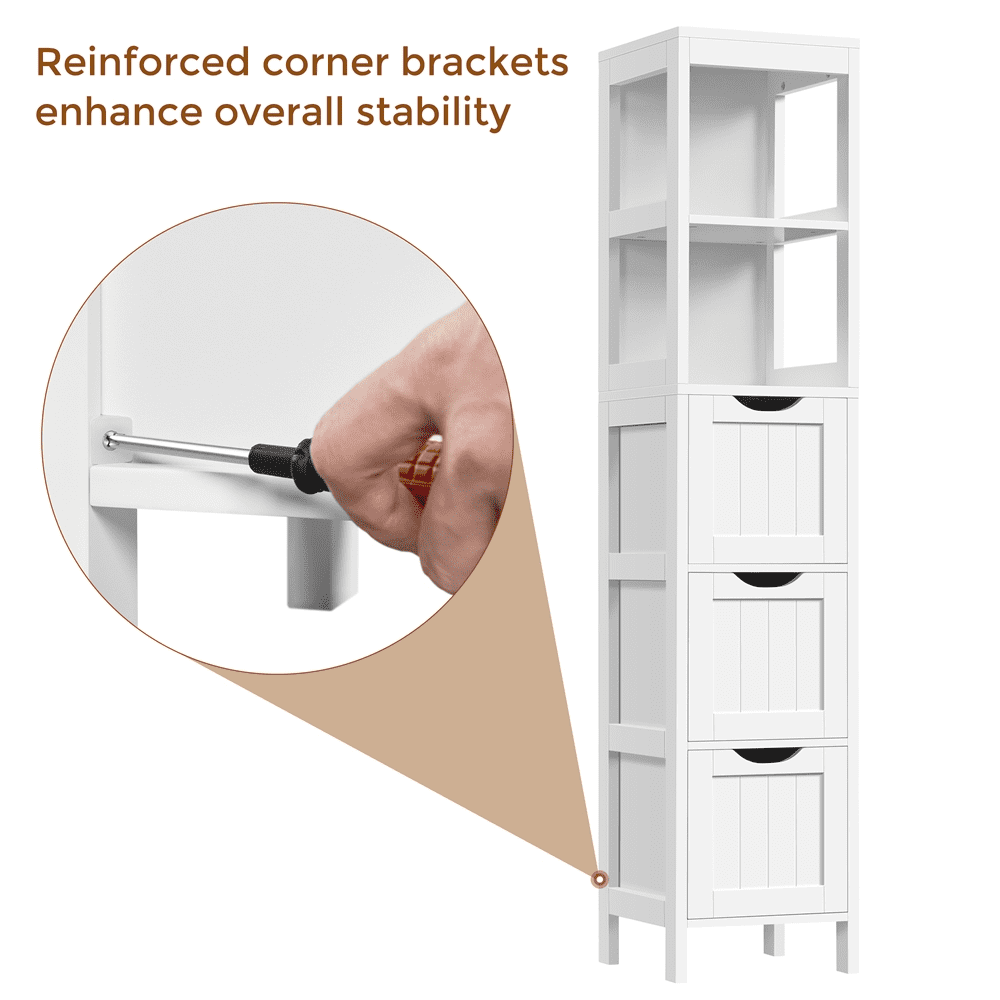 Alden Design 5-tier Modern Bathroom Storage Cabinet with 3 Drawers and 2 Open Shelves, White