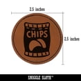 thumbnail image 2 of Bag of Potato Chips Snack 2.5" Faux Leather Round Engraved Iron-On Patch - Brown, 2 of 6