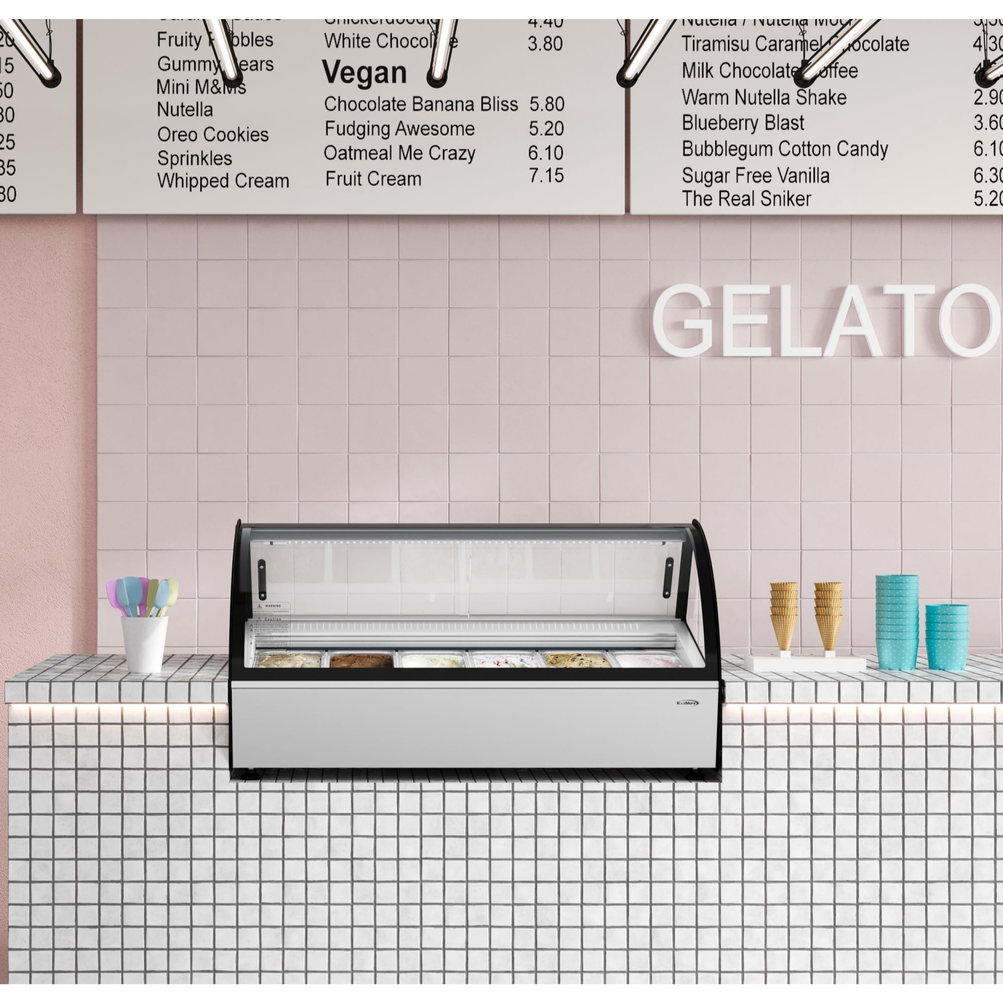 46 in. Countertop Gelato Display Case with 6 Pans and Built-in Glass Sneeze Guard in Stainless-Steel (KM-CGD6P)