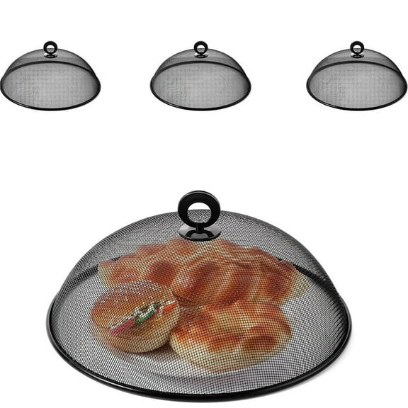 NOGIS 3 Pcs Metal Mesh Food Cover 11.8 Inch Round Food Cover Tent Reusable Outdoor Picnic Food Covers Mesh Food Nets for BBQ, Picnics, Parties, Camping Keep Out Flies, Bugs, Mosquitoes (Black)
