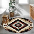 thumbnail image 4 of 4ft Washable Round Rug, Abstract Ethnic Style Art Non-Slip Circle Area Rug for Living Room Bedroom, Retro Brown Green Weaving Pattern Indoor Floor Mat for Home Decor, 4 of 9