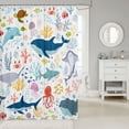 thumbnail image 2 of Manfei Cartoon Sea Shark Shower Curtain 72Wx72L, Undersea Animal Bathroom Curtain, White Blue, 2 of 5