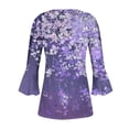thumbnail image 5 of CYMMPU Spring Tops Button V Neck 3/4 Sleeve Blouses for Women Dressy Casual Fall Fashion Shirts Loose Fit Tunic Tops Floral Pattern A-line Dressy Topss Purple S, 5 of 5