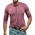 thumbnail image 2 of biudgviw Men's Henley Shirts Rolled Up Long Sleeve Soft Basic Tees Classic Casual Slim Fitted Button T-Shirt Fashion Clothing, 2 of 7