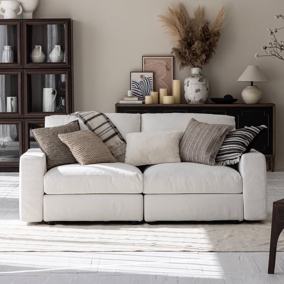 Vorthio 2 Seater Cloud Couch, Modular Sectional Sofa, Oversized Deep Seat Couch for Living Room, White