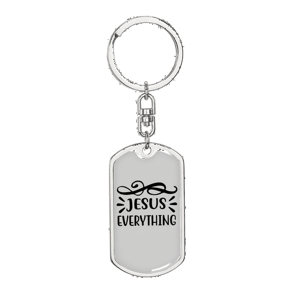 Jesus Everything Symbols Stainless Steel or 18k Gold Premium Swivel Dog Tag Keychain