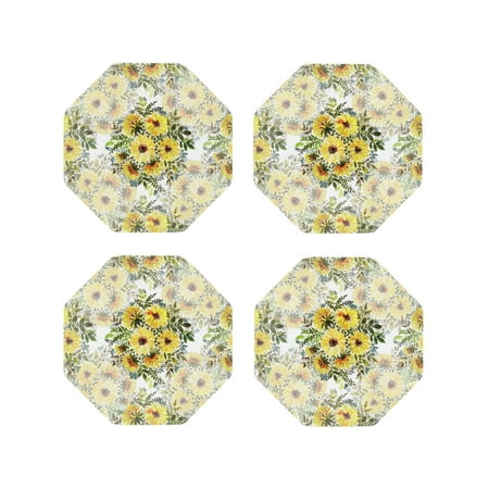

Fuzoiu Daisies And Wildflowers Print Leather Coasters Set Drink Coasters Set of 4 for Tabletop Protection Durable PVC Coasters Home Décor and Housewarming Gift-Octagon