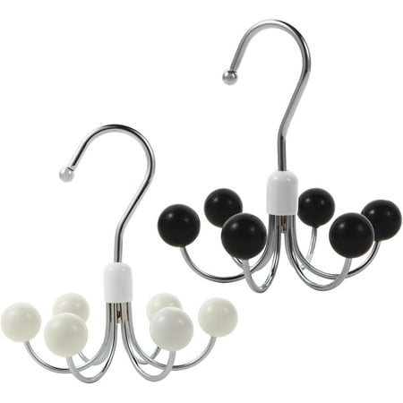 Rotatable Closet Storage Hook  with 6 Hooks  2 Pack(Black+White) 360°Swivel Belt Rack Durable Accessory Organizers Hanger for Tie  Bra  Scarf  Purse  Shoes  Tanktop  Hat  Hoodie.