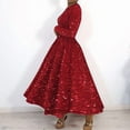 thumbnail image 5 of Women'S Sequin Plus Size Long Sleeve A-Line Flared Party Cocktail Sparkle Glitter Evening Shiny Maxi Dress Red S, 5 of 8