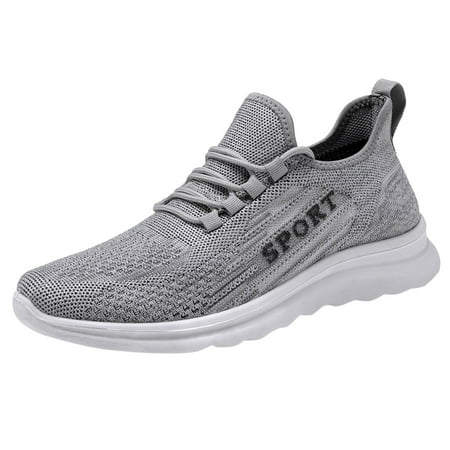 

Puawkoer Fashion Autumn Men Sports Flat Non Slip Lace Up Fly Woven Mesh Breathable Solid Color Simple Style