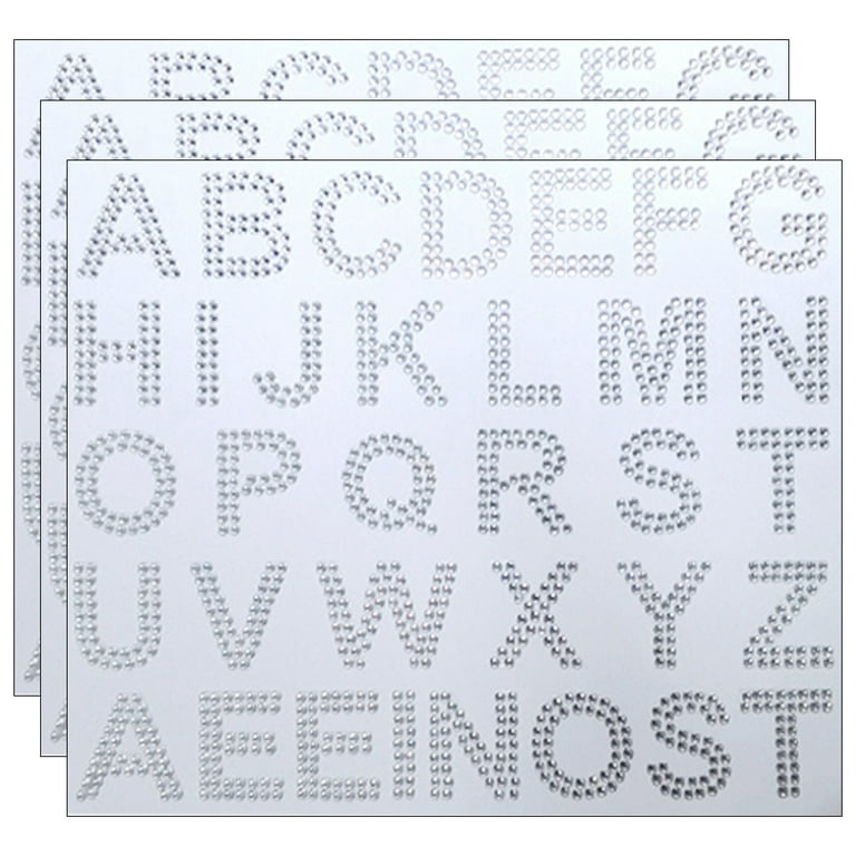 3 Sheets of Decorative Iron on Letters Delicate Rhinestone Letters Multi-function Glitter Stickers, White