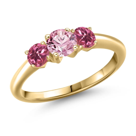 Gem Stone King 10K Yellow Gold Pink Lab Grown Diamond and Pink Tourmaline Engagement Ring for Women | 1.00 Cttw | Round 5MM | Gemstone April Birthstone | Size 6