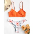 thumbnail image 5 of ZAFUL for Women's Swimwear Flower Print Surplice Bikini Set Orange L, 5 of 7