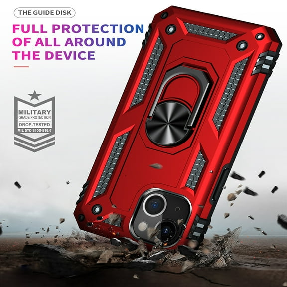 Xpm Case for Apple iPhone 13 Pro Max (6.7") Military Grade Heavy Duty Armor Hybrid Rotating Ring Kickstand Finger Loop Stand Cover for iPhone 13 Pro Max - Red