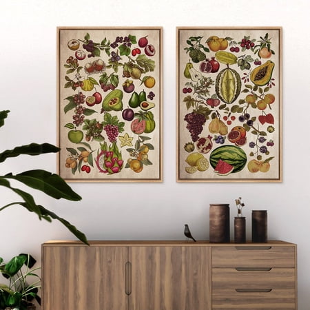 Fruit Market Botanical Wall Art Print Set Of 2 With Vintage Farmhouse Kitchen Decor