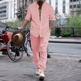 thumbnail image 2 of JIKNTTR Men 2 Piece Linen Outfit Men's Linen Shirt Sets Outfits Shirts Long Sleeve Loose Yoga Pants Beach Clothing Sports Jogging Tracksuit, 2 of 9