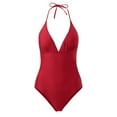 thumbnail image 2 of Aayomet Plus Size Swimsuit for Women Tummy Control Bathing Suit V Neck Ruched Modest Swimwear,Red S, 2 of 4