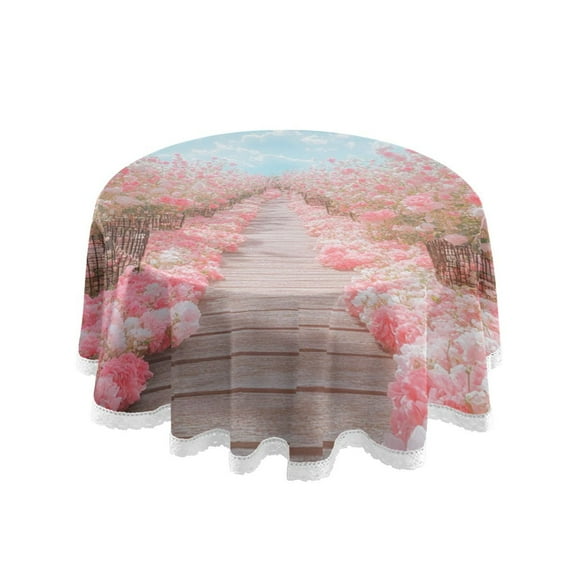 YAZAOO Round Tablecloth Pink Rose Garden Pattern Tableclothes