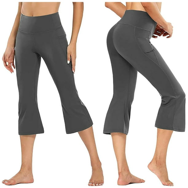 MKLEKYY Leggings deportivos para mujer, pantalones capri de pierna ancha, pantalones de yoga deportivos casuales con bolsillos, pantalones acampanados de ocio