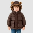 thumbnail image 2 of Staki Kids Boy's Winter Coat Hooded Puffer Windbreaker Warm Cotton Jacket Parka Down Outdoor Coats Jacket Boys(Coffee,1-2 Years), 2 of 7