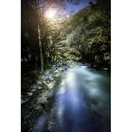 A river in a forest at sunset Ritsa Nature Reserve Abkhazia Georgia Stretched Canvas - Evgeny KuklevStocktrek Images (12 x