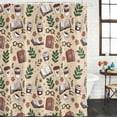 thumbnail image 2 of Tan Coffee Bathroom Shower Curtains with 12 Hooks Waterproof Shower Curtain for Stalls and Bathtubs Vintage Latte Cafe Books Leaves Flowers Theme Decorative Bathroom Privacy Curtain 36x72 Inches, 2 of 9