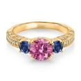 thumbnail image 2 of Gem Stone King 18K Yellow Gold Plated Silver Pink Moissanite Blue Created Sapphire and White Moissanite Engagement Ring for Women (1.78 Cttw, Gemstone, Round 7MM and 4MM, Size 7), 2 of 3