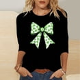 thumbnail image 2 of St Pattys Shirts Women Crew Neck 3/4 Sleeve Womens Tops Clover Bow Print Shirt Fashion Trendy Blouses Casual Loose Fit Tees Tops, 2 of 5