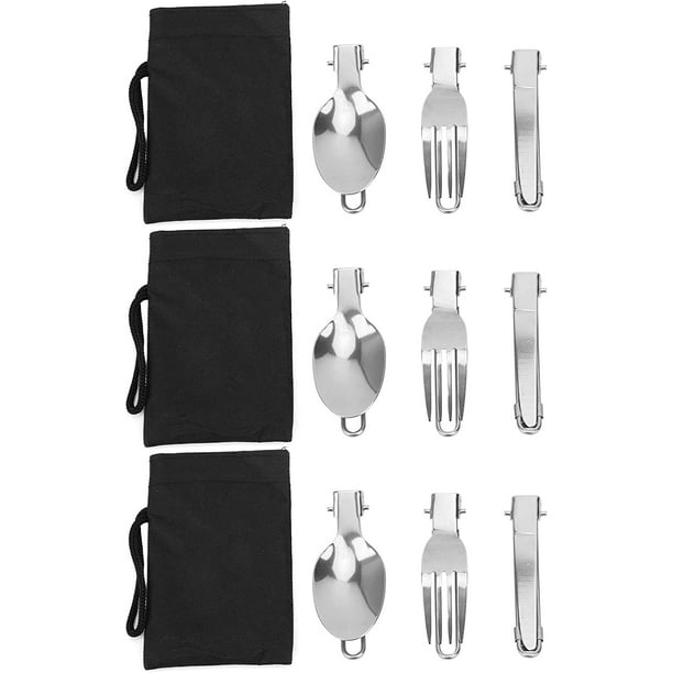 Folding Cutlery, 3 Sets Portable Folding Cutlery Set Stainless Steel Spoon Fork Knife Set Picnic