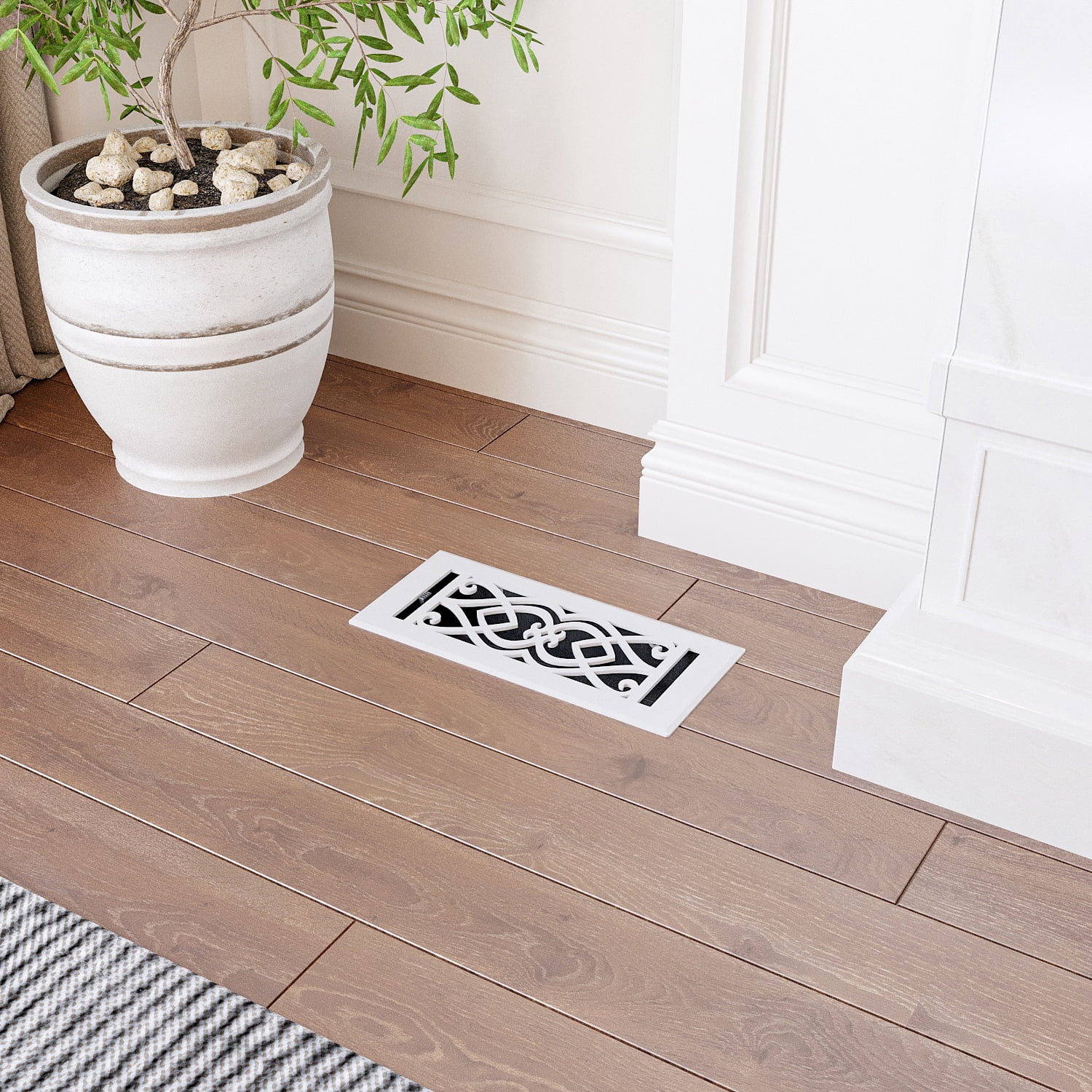 Naiture Stainless Steel Floor Register, Heavy Duty Rust-Resistant Floor Vent Cover, Metal Damper or Lever, Victorian Style Grille Floor Vent, Duct Size 4" X 10", Matte White Finish