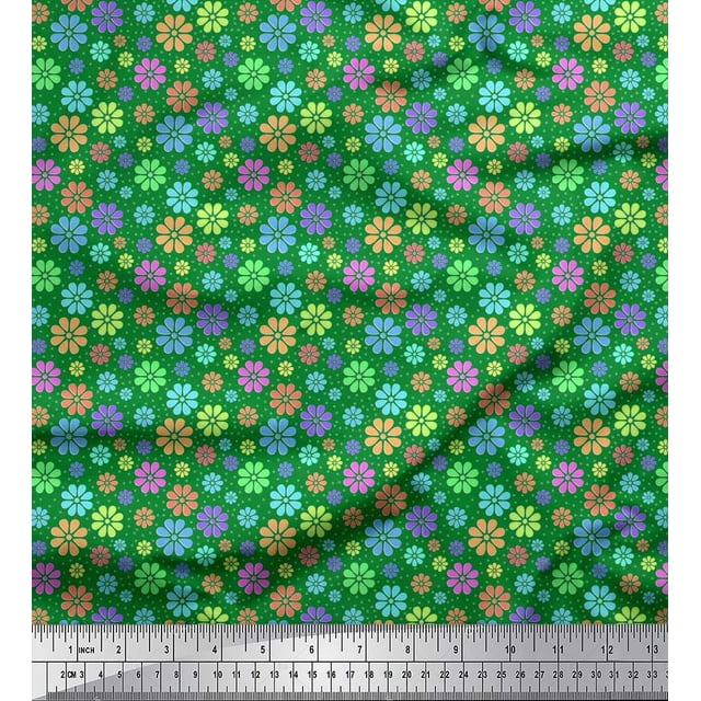 Soimoi Poly Georgette Fabric Circle & Floral Artistic Printed Fabric 1 Yard 52 Inch Wide