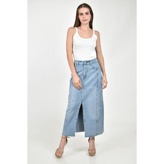 Falda denim midi con brillos /Juvenil, 615 (Azul claro) azul G