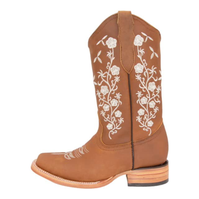 Women‚Äôs Genuine Leather Cowgirl Boots, Square Toe, Floral 