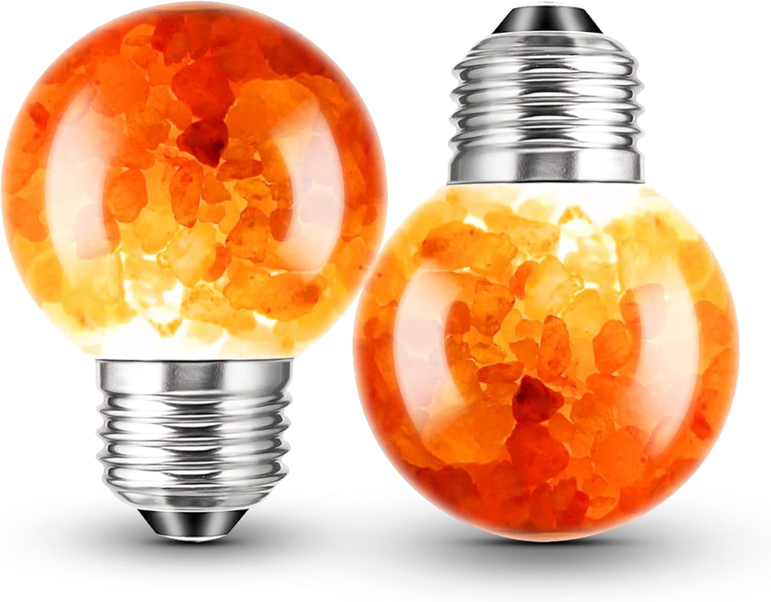PYYAN-Himalayan Salt Lamp LED Light Bulbs, E26 2200K Warm Amber Pink, 3W Mood Lighting Night Light, E26 G45 Salt Rock Stress Relief Bulbs for Bedroom, Decor, Sleep Light, Non-Dimmable, 2pack