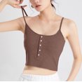 thumbnail image 6 of Jinhomg Womens Cotton Knit Tank Tops Casual Spaghetti Strap Camisole Lightweight Button Down Square Neck Crop Tops Cute Y2K Going Out Wear Coffee L, 6 of 7